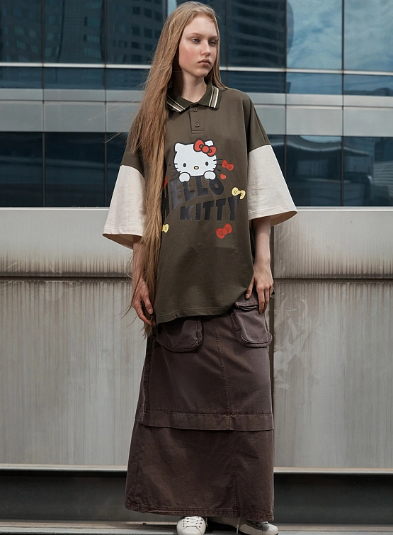 Футболка OPEN YY Kitty x YY Collared T-Shirt Khaki