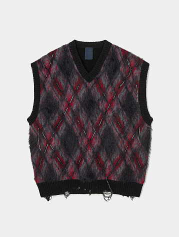 Жилет JUUN.J Check Volume V-neck Knit Vest Red