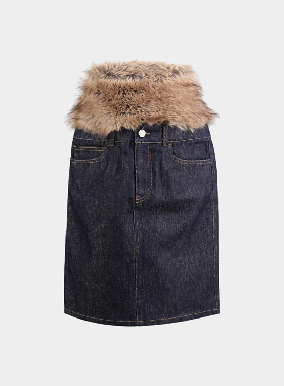 Женская юбка Coperni Faux Fur Hybrid Denim Brown Blue