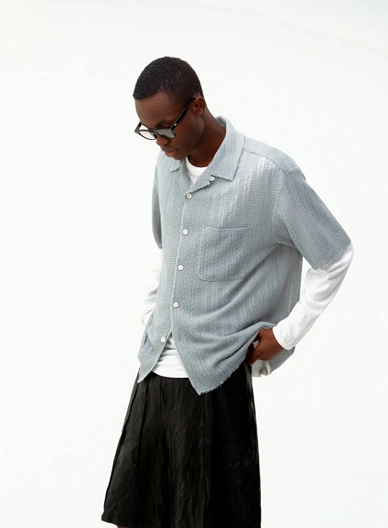 Рубашка COOR Cable Knit Camp Collar Light Grey