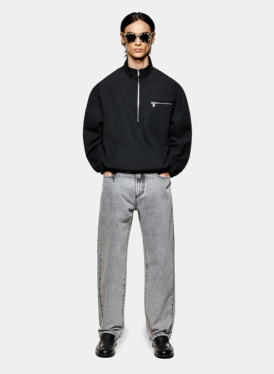 Халф-зип MKI MIYUKI ZOKU Seersucker Quarter Black