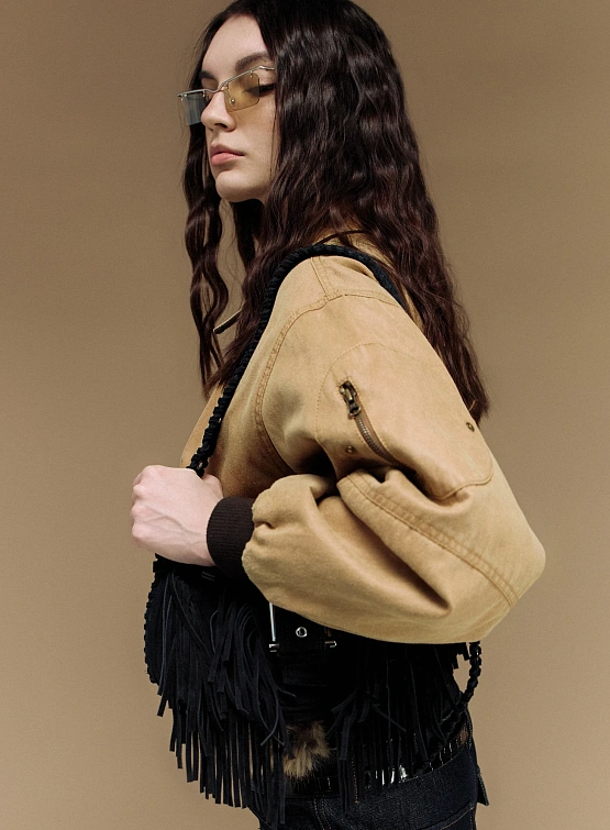 Женский бомбер Open YY Paper Like Crop Brown