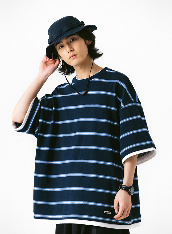 Футболка ANGLAN Stripe Layering Half Tee Navy