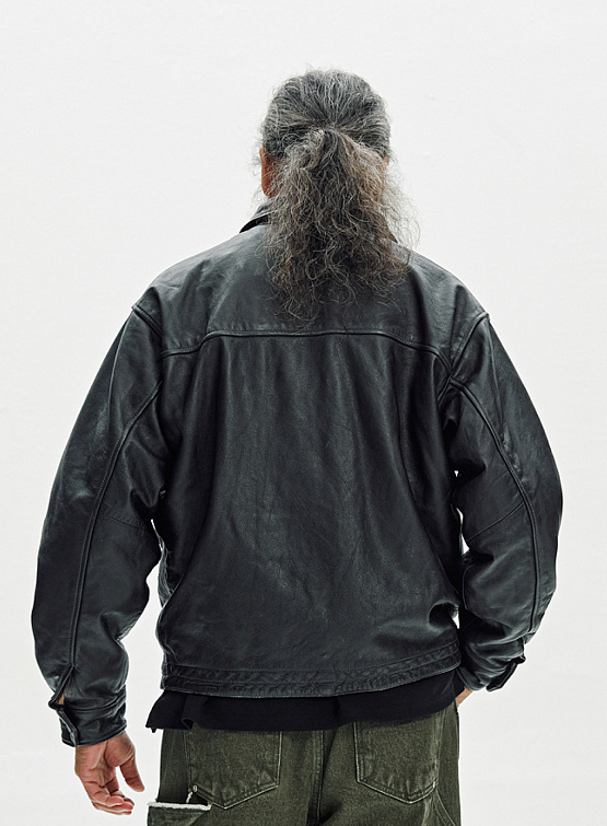 Бомбер FrizmWORKS Destroyed Cowhide Leather Black