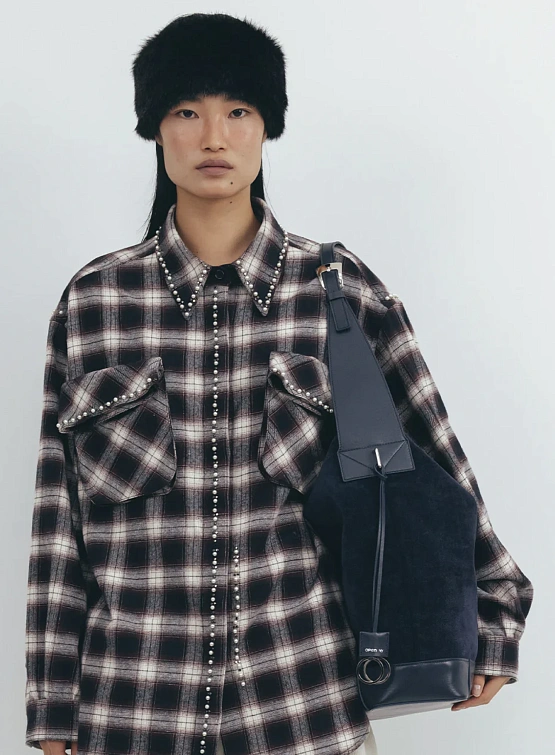 Женская рубашка OPEN YY Beaded Pocket Brown