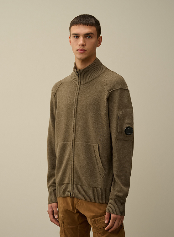 Кардиган C.P. Company Lambswool GRS Zipped Walnut