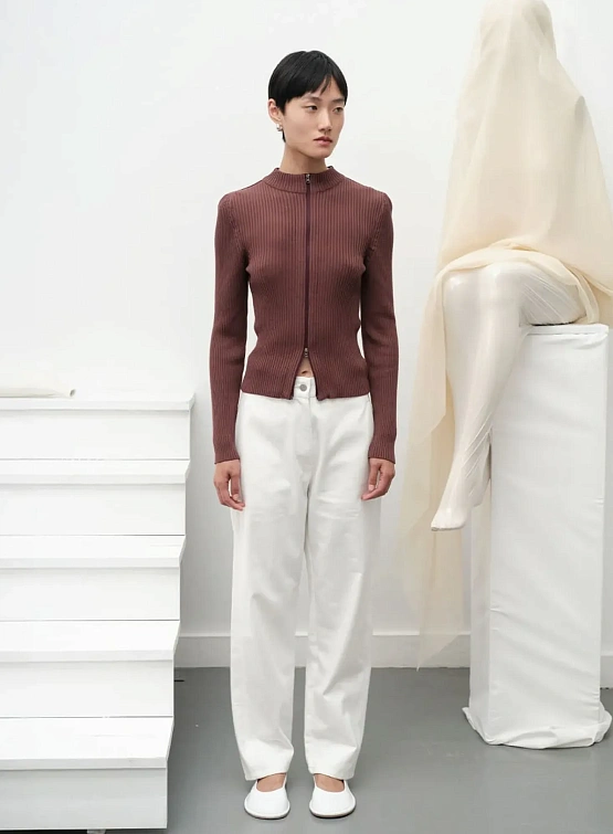 Женский кардиган AMOMENTO Ribbed Mock Neck Brown