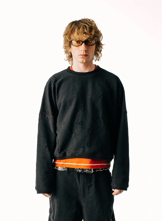 Свитшот Jungles Jungles Distressed Terry Crewneck Black