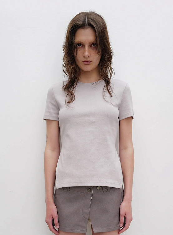 Женская Футболка OPEN YY Ribbed Side Slit Top Grey