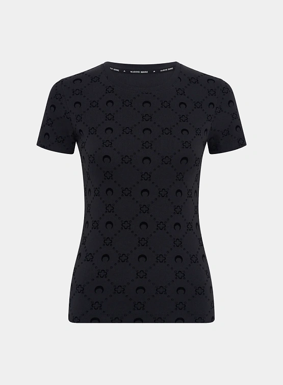 Женская футболка Marine Serre Moonogram Ribbed Baby Fit Black