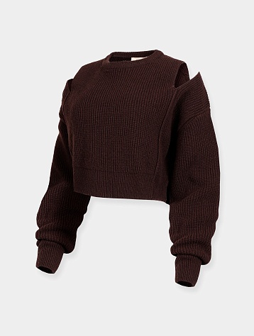 Женский свитер System Studios Slit Roundneck Sweater Dark Brown