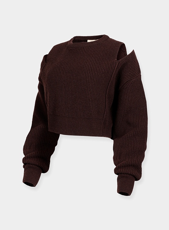Женский свитер System Studios Slit Roundneck Sweater Dark Brown