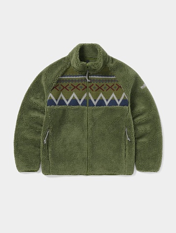 Флисовая куртка thisisneverthat Knit Paneled Fleece Jacket Olive