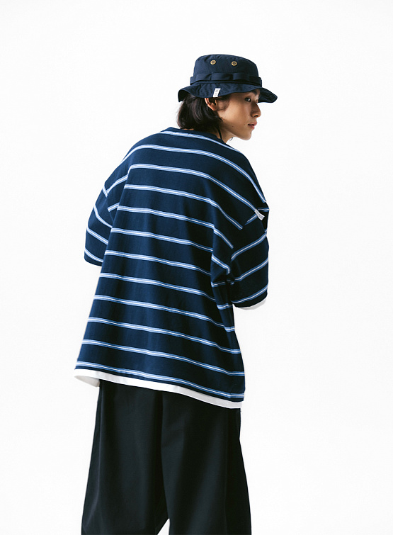 Футболка ANGLAN Stripe Layering Half Tee Navy