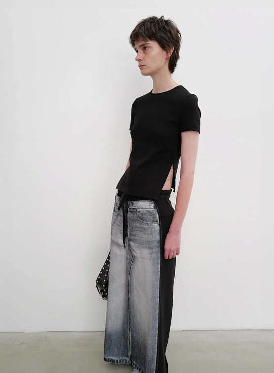 Женская Футболка OPEN YY Ribbed Side Slit Top Black