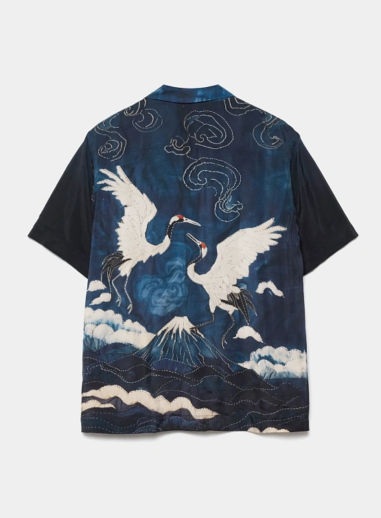 Рубашка MAHARISHI 6230 Boro Crane Camp Collar Indigo