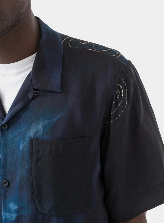Рубашка MAHARISHI 6230 Boro Crane Camp Collar Indigo