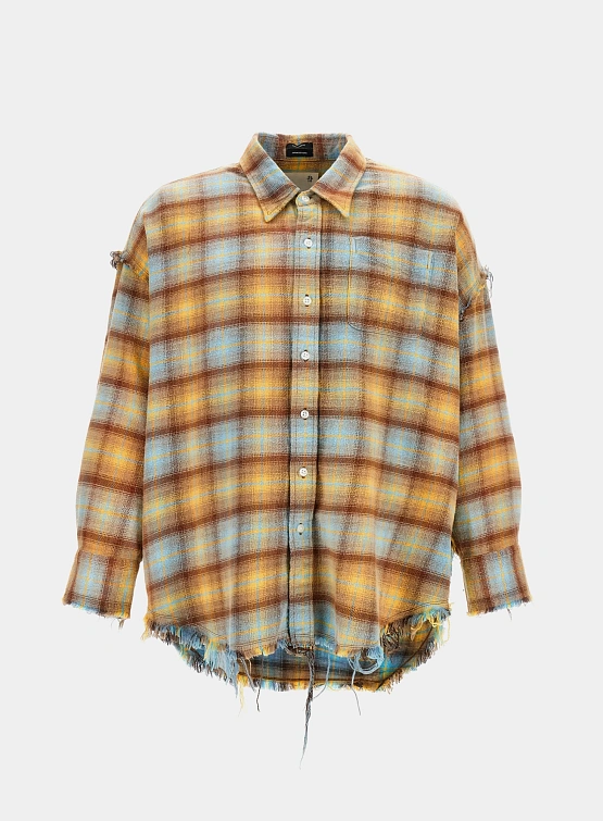 Женская рубашка R13 Shredded Seam Drop Neck Yellow Plaid