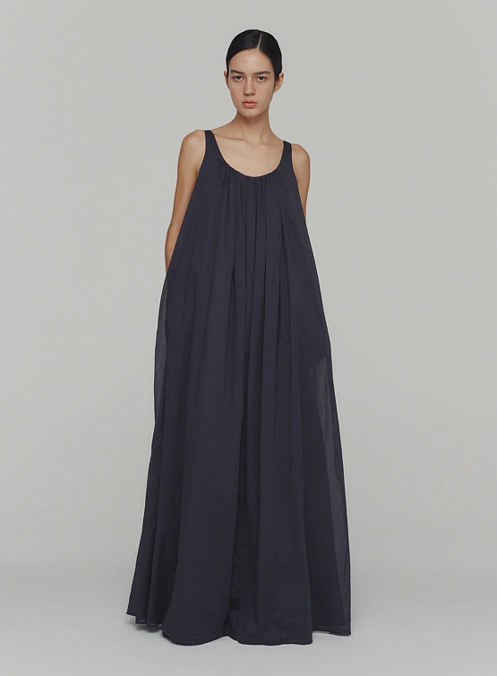 Женское платье Neck Shirring Sheer Long Dress Navy