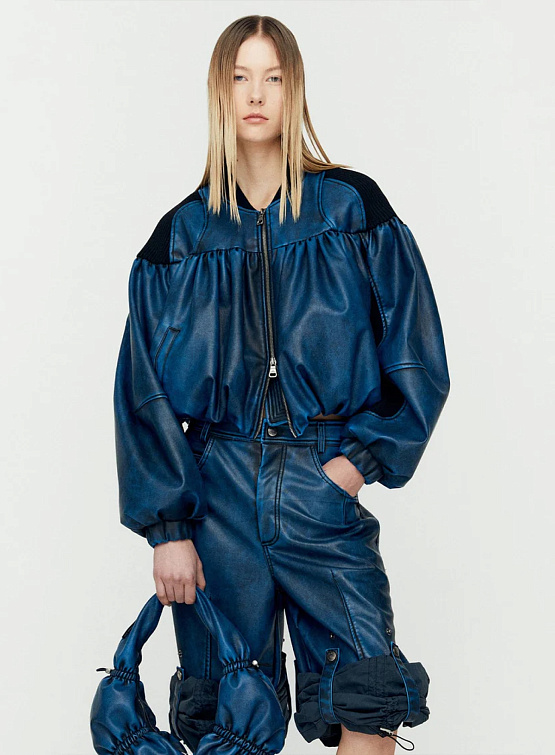 Женский бомбер Andersson Bell Shirring Faux Leather Blue