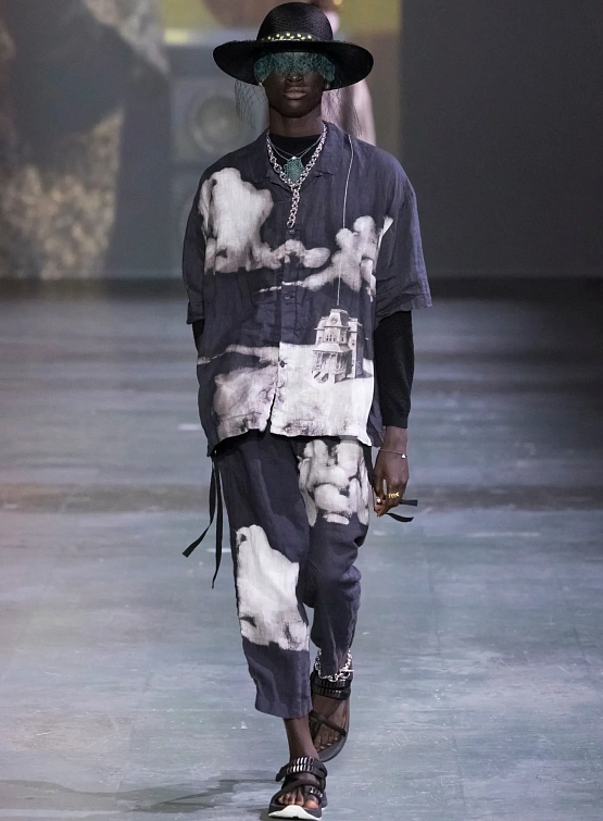 Брюки UNDERCOVER Printed Linen Trousers Black Base