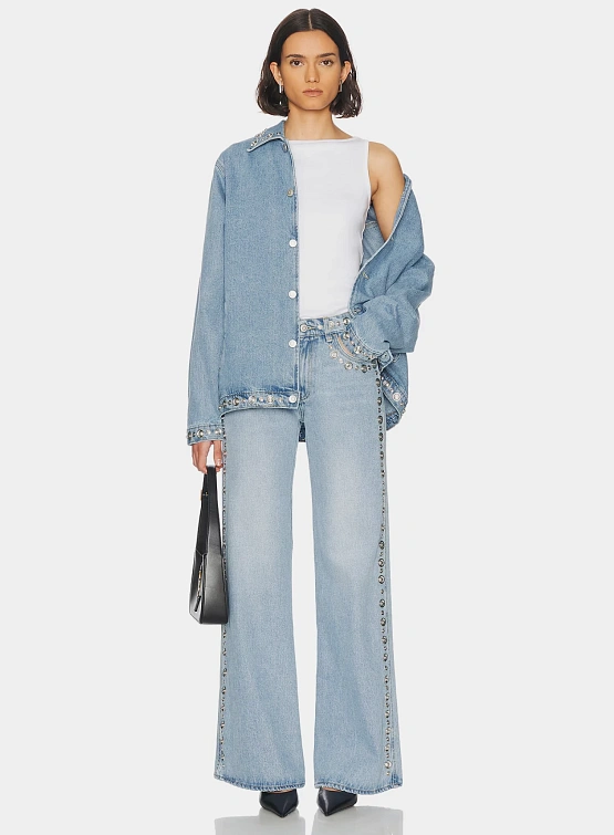 Женские Джинсы Coperni Studded Wide Leg Blue