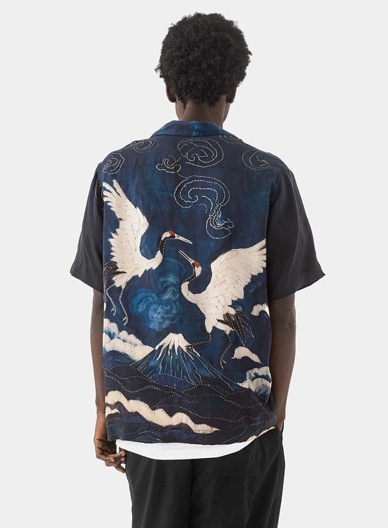 Рубашка MAHARISHI 6230 Boro Crane Camp Collar Indigo
