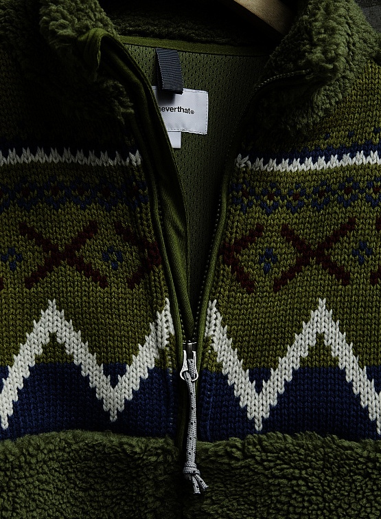 Флисовая куртка thisisneverthat Knit Paneled Fleece Jacket Olive