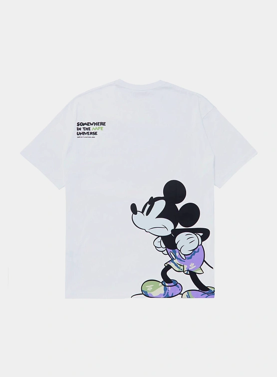 Футболка AAPE X Disney Mickey Green Graphic White