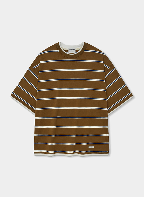 Футболка ANGLAN Stripe Layering Half Tee Brown