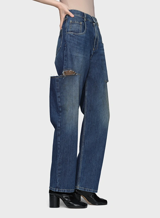 Женские джинсы Maison Margiela Cut-Out Washed Indigo