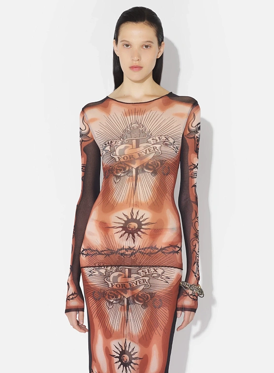 Лонгслив Jean Paul Gaultier Re-Edition: "Safe Sex Tattoo" Nude/Brown/Black
