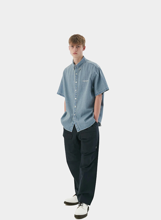 Рубашка thisisneverthat Washed Denim S/S Shirt Washed Blue