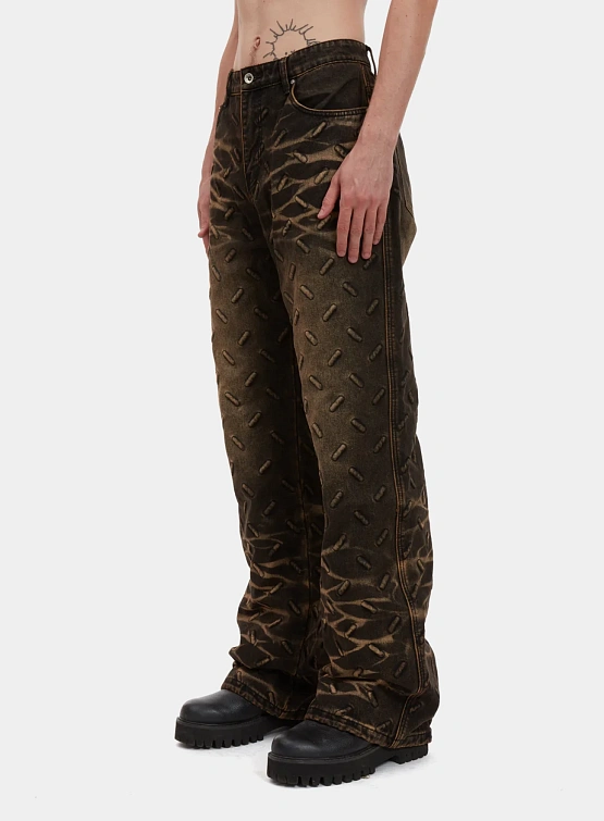 Джинсы WHO DECIDES WAR Thread Plate Coal/Tan