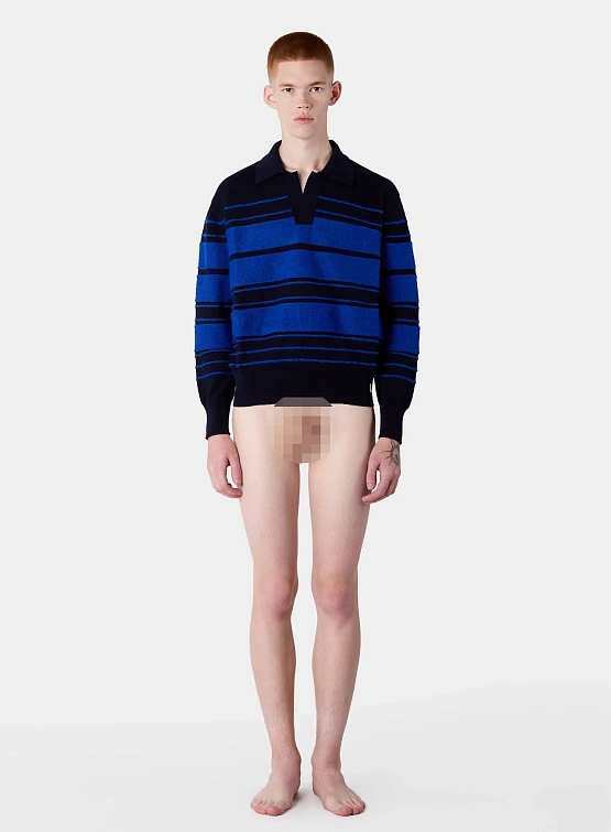 Пуловер Sunnei Striped Knit Longsleeve Polo Dark Blue