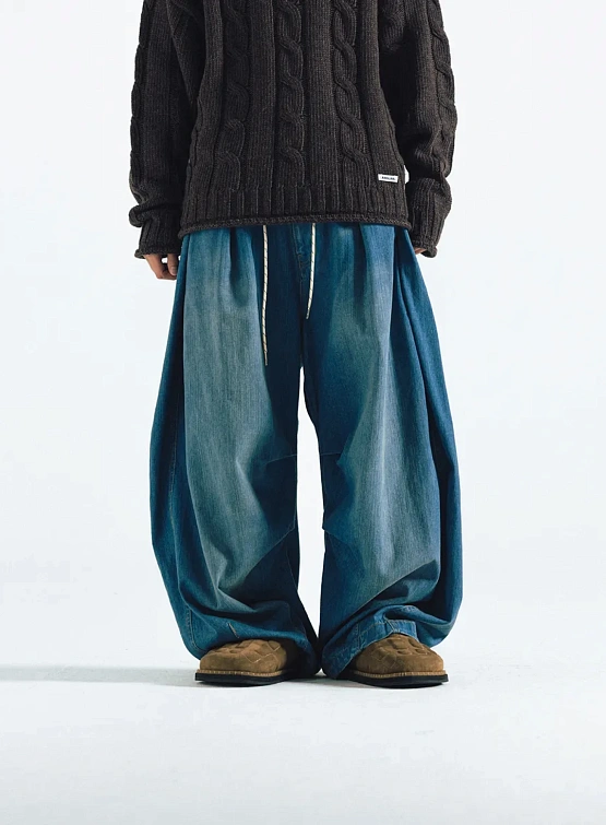 Джинсы ANGLAN Lap Pleated Washed Denim Washed Blue