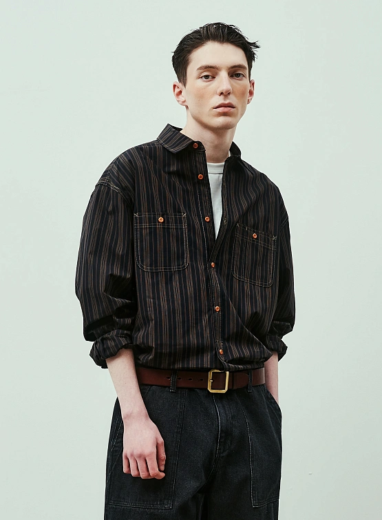 Рубашка Uniform Bridge Vintage Stripe Work Shirts Black