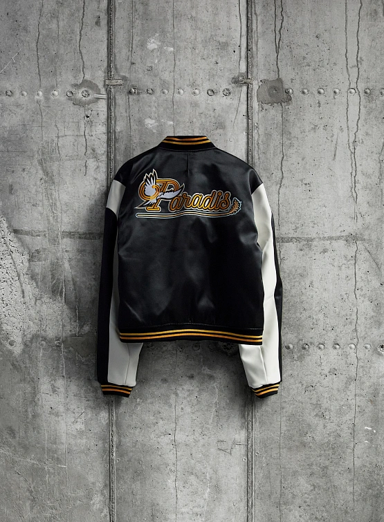 Бомбер 3.PARADIS P Letterman Varsity Jacket Black