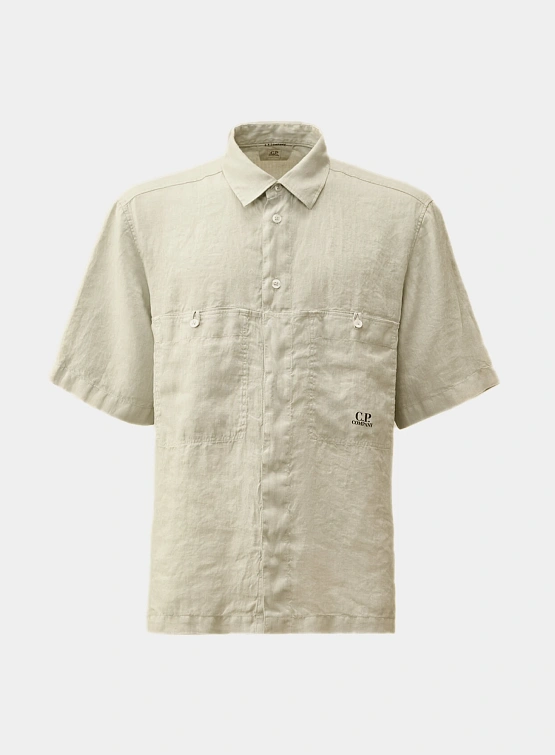 Рубашка C.P. Company Linen Boxy Short Sleeve Blue Fox