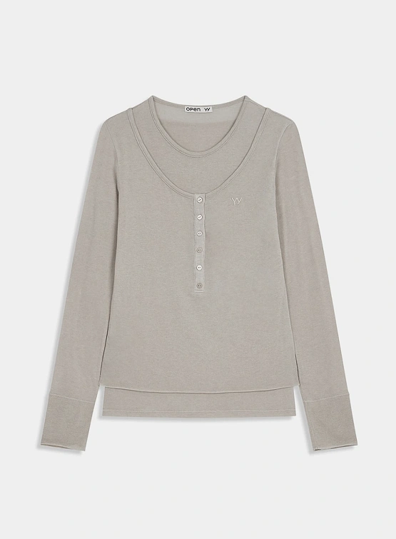 Женский лонгслив OPEN YY Layered Henley Lounge Beige
