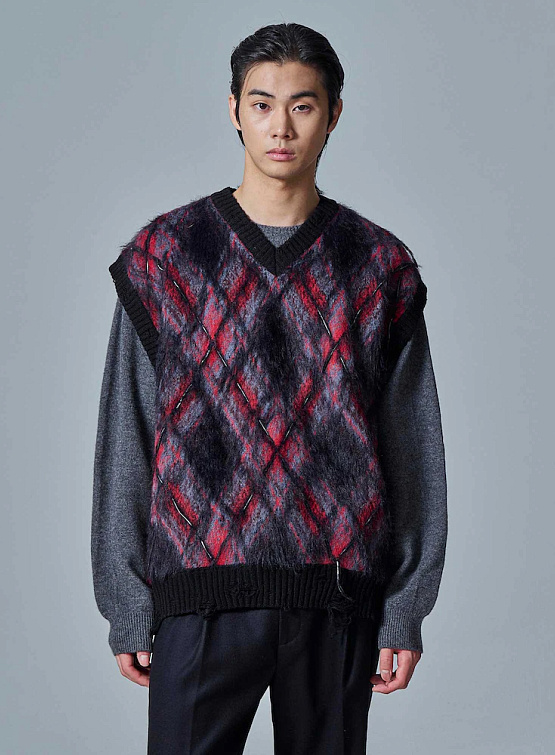Жилет JUUN.J Check Volume V-neck Knit Vest Red