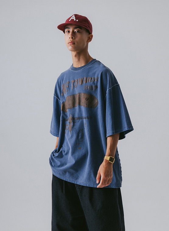 Футболка ANGLAN Pigment Cracked Graphic Half Tee Washed Blue