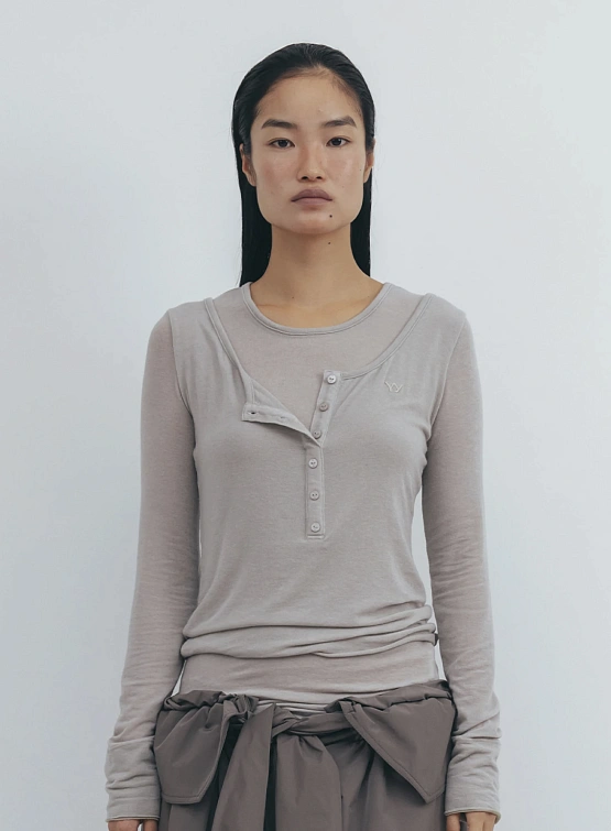 Женский лонгслив OPEN YY Layered Henley Lounge Beige