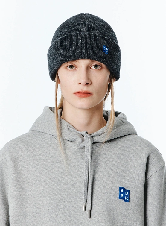 Шапка ADERERROR Sig BL Tag Beanie 02 Charcoal