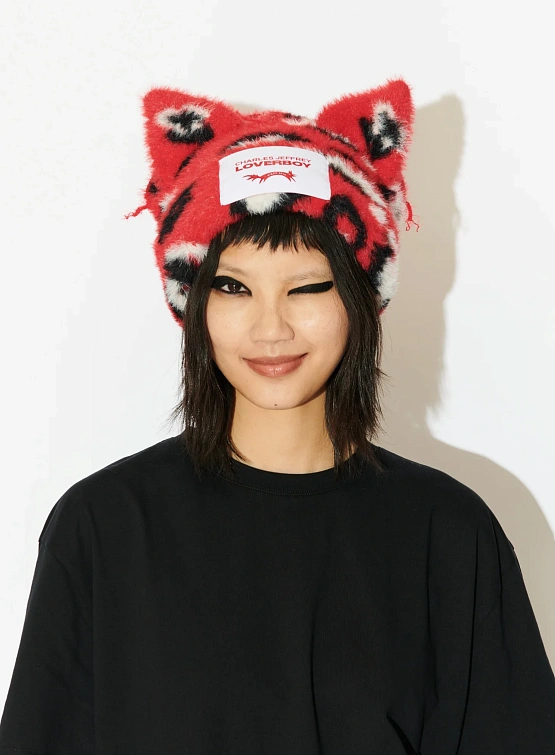 Шапка Charles Jeffrey Loverboy Fluffy Chunky Ears Red