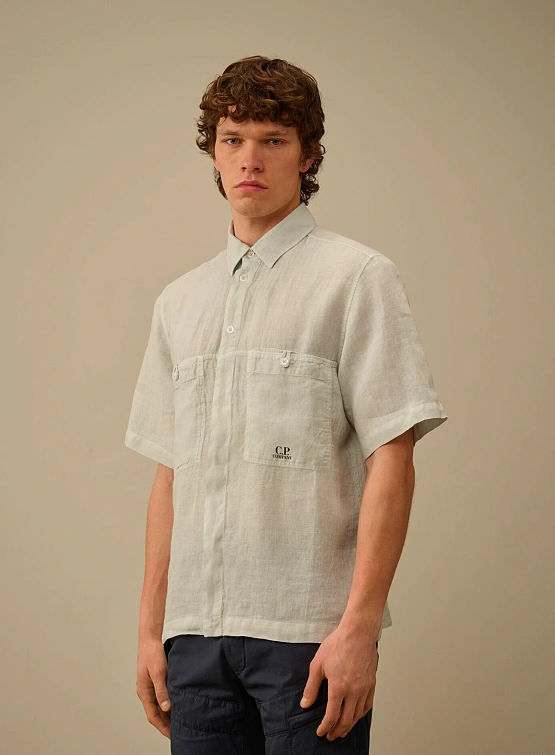 Рубашка C.P. Company Linen Boxy Short Sleeve Blue Fox