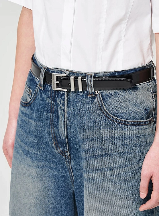 Ремень JUUN.J Basic Square Buckle Leather Belt Black