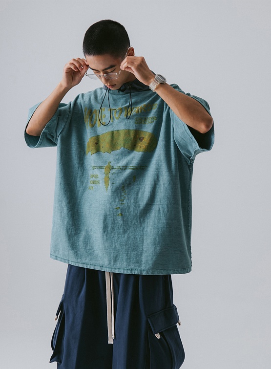 Футболка ANGLAN Pigment Cracked Graphic Half Tee Washed Green