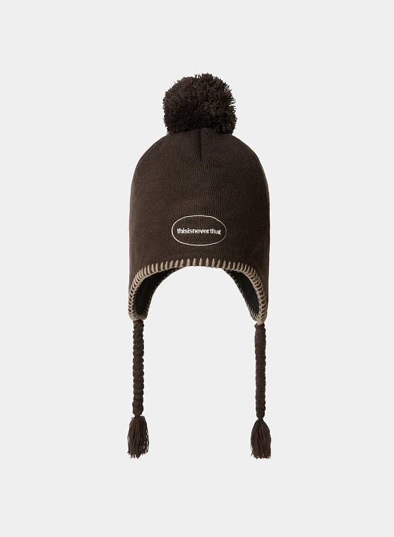 Шапка thisisneverthat Pom Earflap Beanie Brown