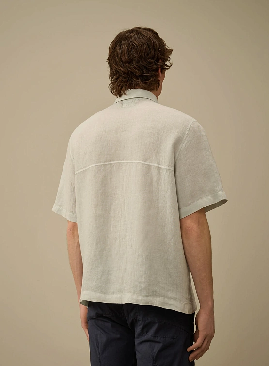 Рубашка C.P. Company Linen Boxy Short Sleeve Blue Fox